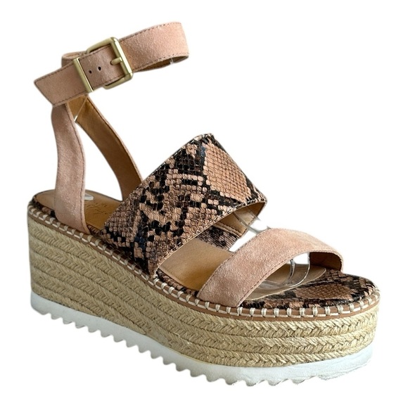 Crown Vintage Sandals Size 7 Tan Leather Animal Platform Espadrille Wedge Daylen - Picture 1 of 9